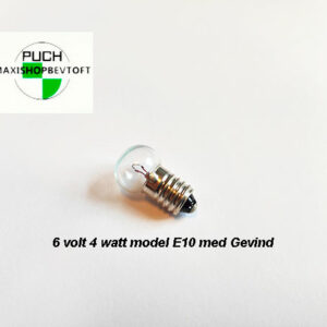 Pære 6 volt 4 watt model E10 med Gevind